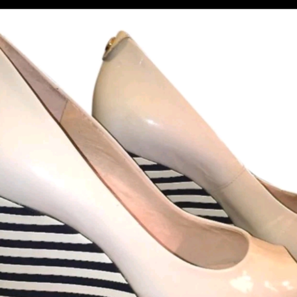 Elegant White and Black Striped Wedge Heels